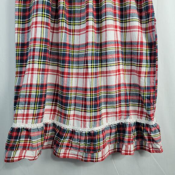 The 1 For U Plaid Flannel Lace Trim Ruffle Hem Nightgown sz M red multi classic - Picture 3 of 9
